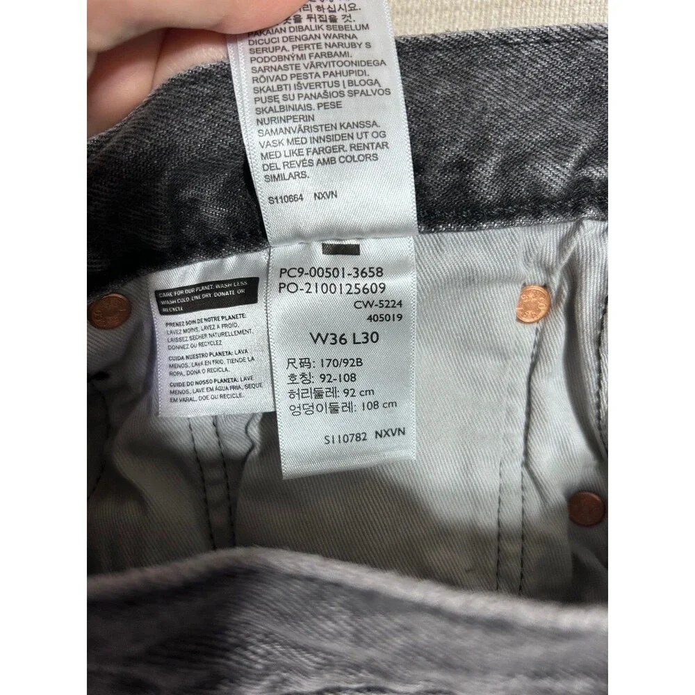 Levi's Men's 501 36x30 Original Straight Fit Jeans Big E Selvedge Washed Black